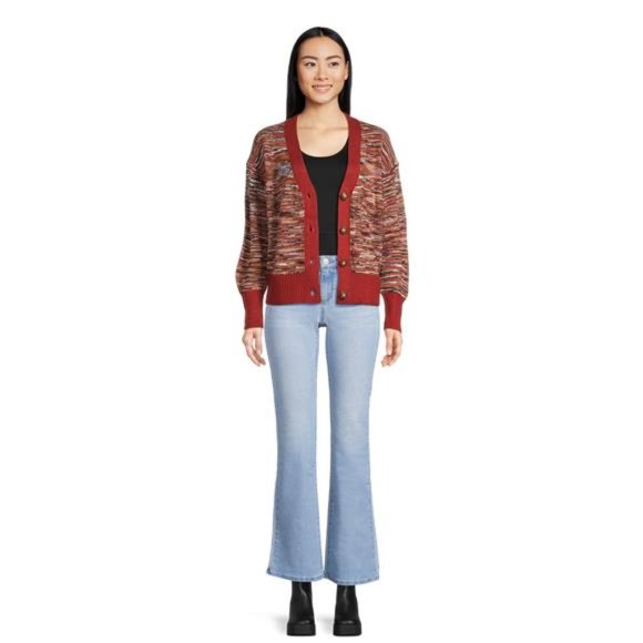 Women's V-Neck Cardigan Sweater with Long Sleeves, Sizes S-XXXL - Picture 2 of 5